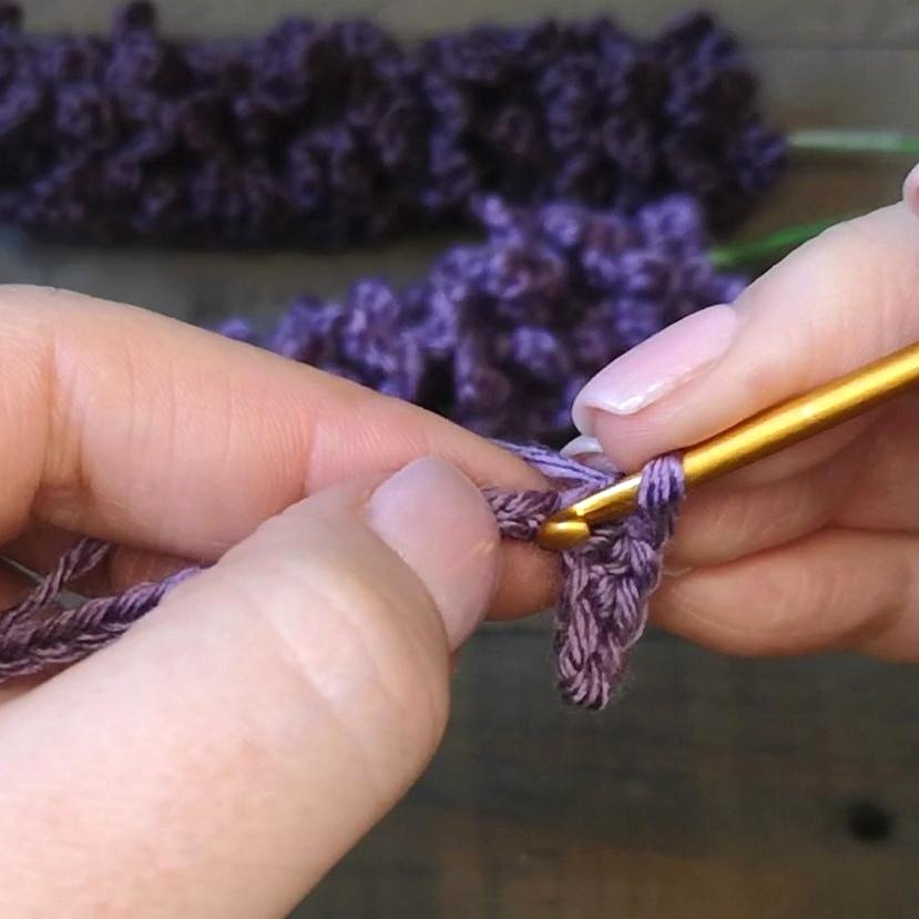 Original photo showing five single crochets in the final chain